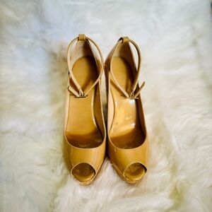 Jimmy Choo Pacific Wedge Tan Peep-Toe